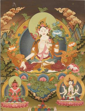 Hand-Painted White Tara Thangka | Tibetan Buddhist Female Bodhisattva Art | Wall Decor Painting | Art Painting for Meditation & Good Luck